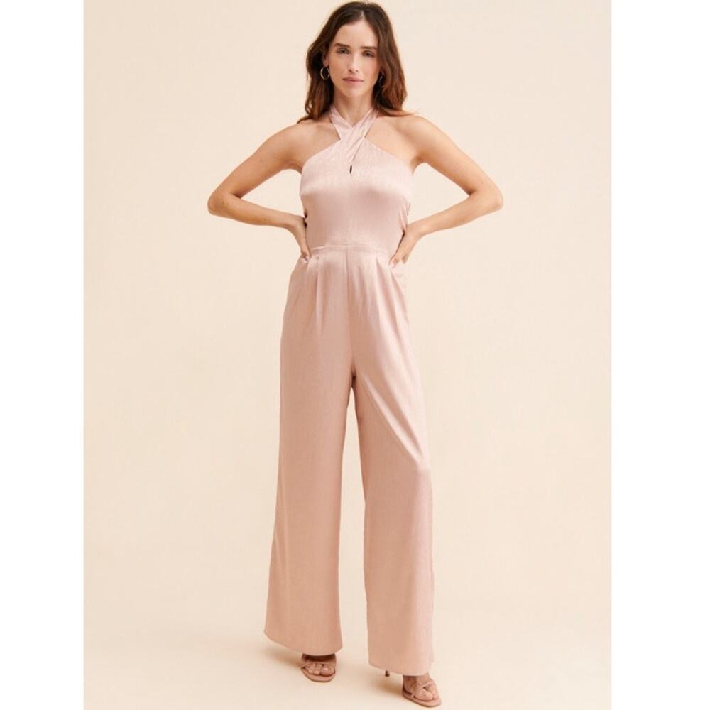 Free People Du Paradis Cross-Neck Satin Jumpsuit in Pink Size X-Small NWT Formal